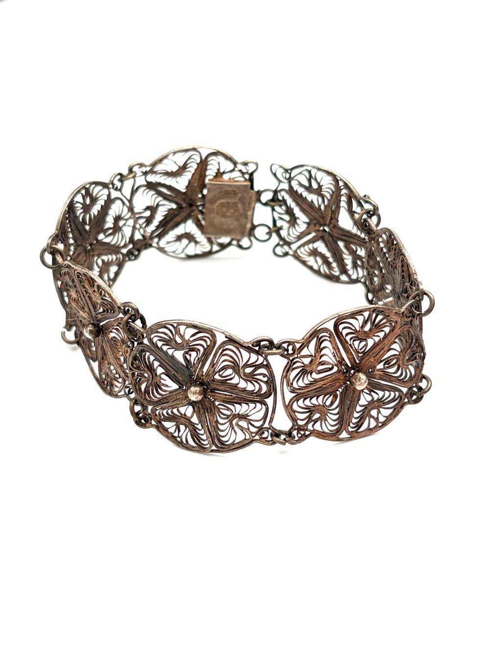 MCL Taxco Artisan Floral Link Bracelet in Sterling Silver - Patina Preserved